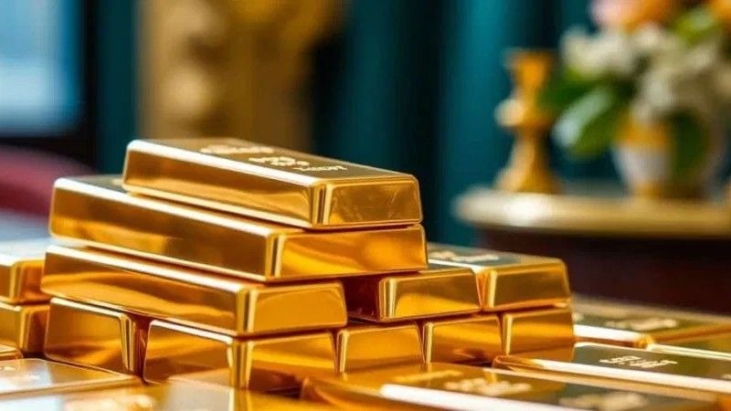 黃金價格 金條與K線圖背景象徵黃金價格上漲-Ultima Markets